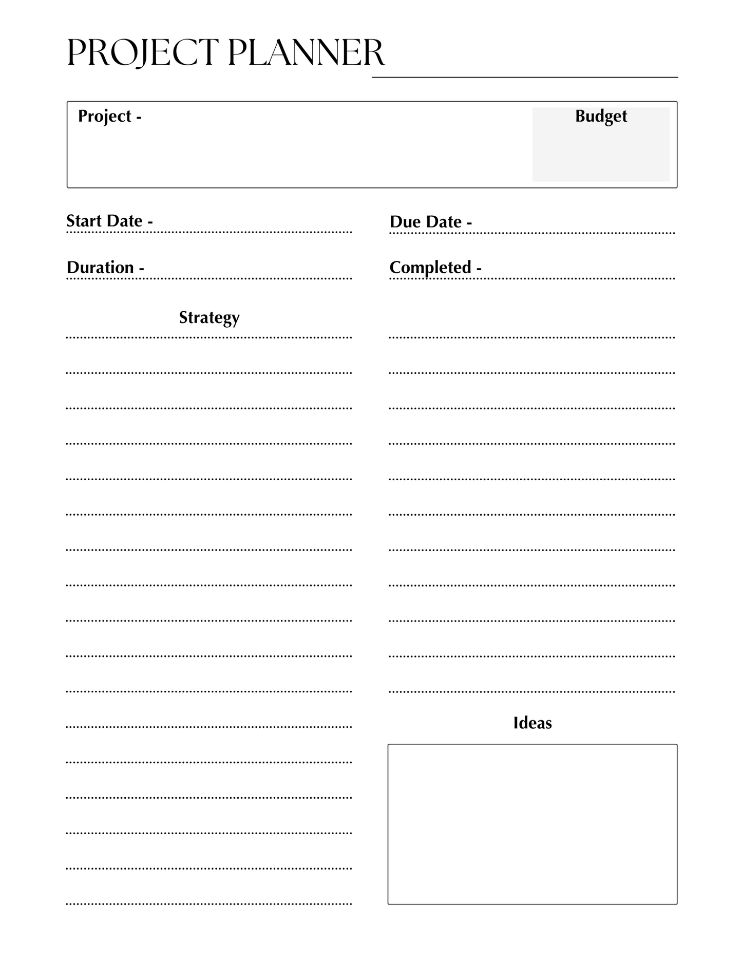 ERASABLE PLANNER INSERTS PROJECTS